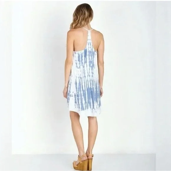 Anthropology Cloth & Stone Blue and White Above Knee Halter Tied Dress Size M - Picture 2 of 8